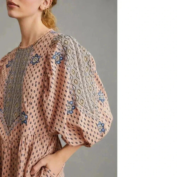Anthropologie Embroidered Tunic Mini Dress in Peach Size Small NWOT $170 - Picture 8 of 8